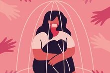 Woman in cage pro civil rights concept